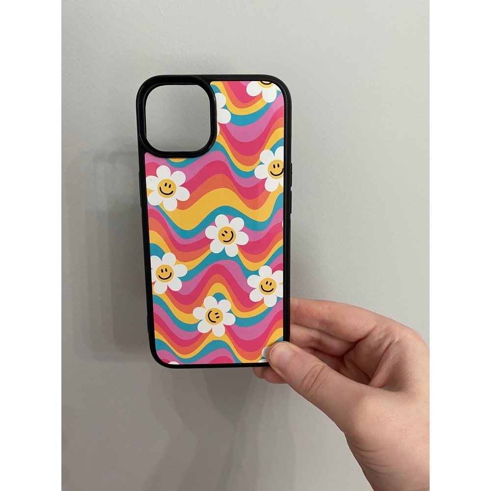 Phone Case iPhone 14 Multicolor Retro Wavy Daisy Smiley‎ Face Groovy Bumper Case